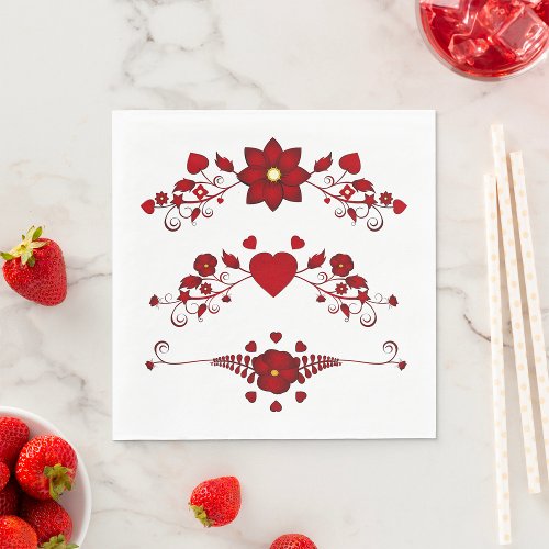 Red Floral Flourishes Napkins