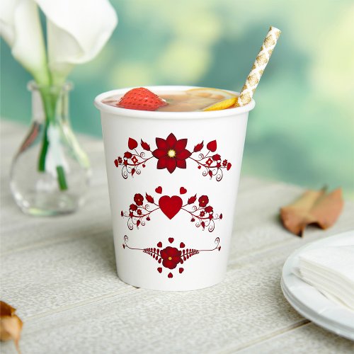 Red Floral Flourishes Paper Cups