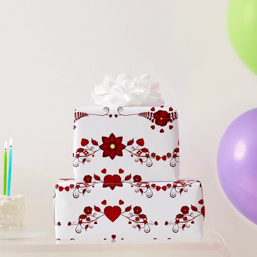 Red Floral Flourishes Wrapping Paper