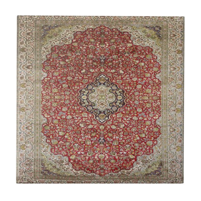 Red floral flower persian turkish pattern elegant  ceramic tile (Front)