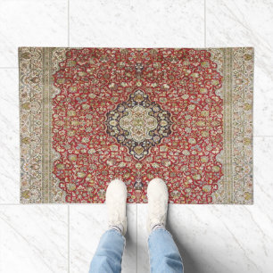 Red floral flower persian turkish pattern elegant doormat