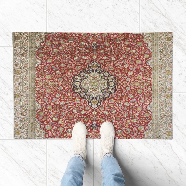 Red floral flower persian turkish pattern elegant doormat (Indoor)
