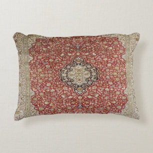 Red floral flower Persian Turkish Rug Print Accent Pillow