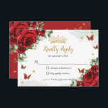 Red Floral Flowers Butterflies Gold Quinceañera RSVP Card<br><div class="desc">This pretty floral Quinceañera / Sweet 16 RSVP card features vibrant red flowers,  red and gold butterflies and gold elements. Simply click the customize it further button to edit the texts,  change fonts and fonts colors. Matching items available in store. (c) Somerset Fine Paperie</div>