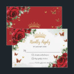 Red Floral Flowers Butterflies Gold Quinceañera RSVP Card<br><div class="desc">This pretty floral Quinceañera / Sweet 16 RSVP card features vibrant red flowers,  red and gold butterflies and gold elements. Simply click the customize it further button to edit the texts,  change fonts and fonts colors. Matching items available in store. (c) Somerset Fine Paperie</div>