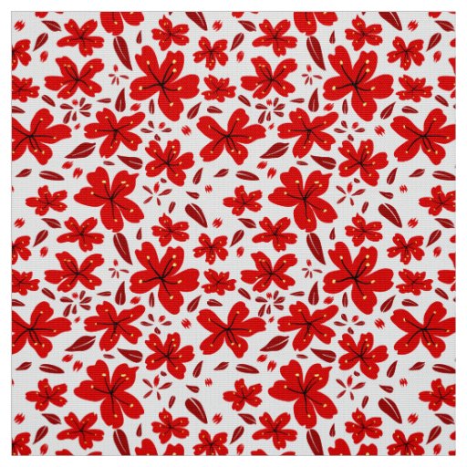 Red Floral Flowers Fabric