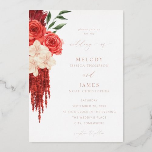 Red Floral Foil Wedding Invitation Foil Invitation