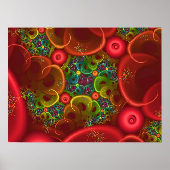 Red Floral Fractal  Poster (Front)