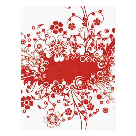 Red Floral Frame Vector Illustration Postcard