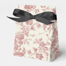 Red Floral French Toile Canvas Party Favor Box