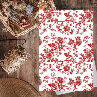 Red Floral French Vintage Decoupage Tissue Paper