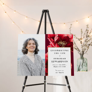 Red Floral Funeral Celebration Of Life Photo Sign