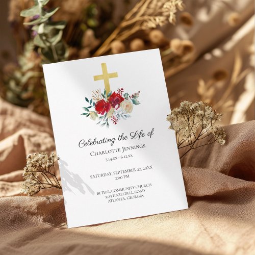 Red Floral Funeral Memorial Celebration of Life