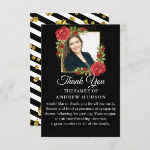 Red Floral Funeral Photo Thank You Card