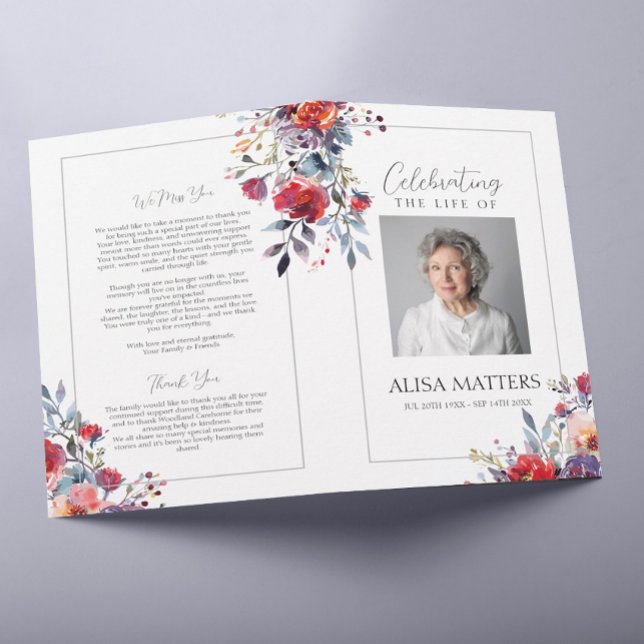 Red Floral Funeral Program Celebrating the Life Flyer (Creator Uploaded)