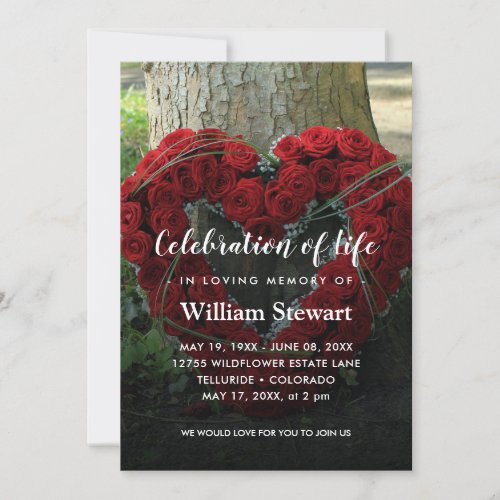Red Floral Funeral  Roses Celebration of Life Invitation