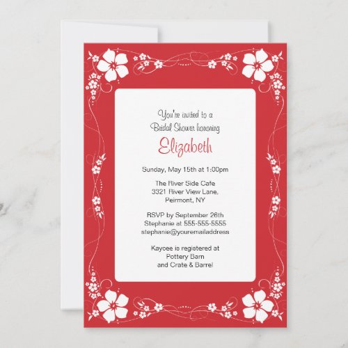 Red Floral Garden Border Bridal Shower Invitation