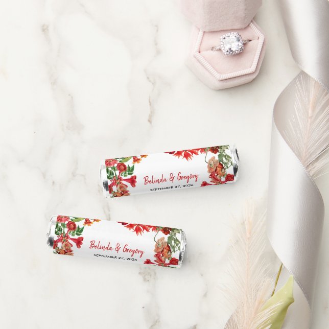 Red Floral Garden Botanical Flowers Wedding Breath Savers® Mints (Wedding)