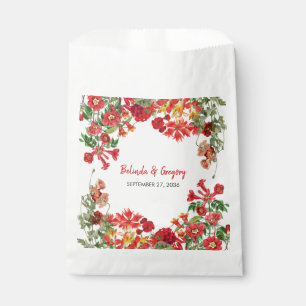 Red Floral Garden Botanical Flowers Wedding   Favor Bag