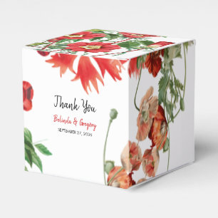 Red Floral Garden Botanical Flowers Wedding Favor Boxes