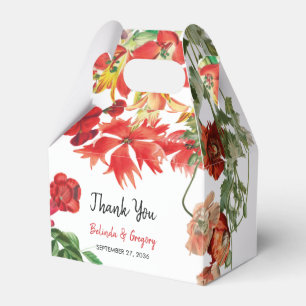Red Floral Garden Botanical Flowers Wedding Favor Boxes