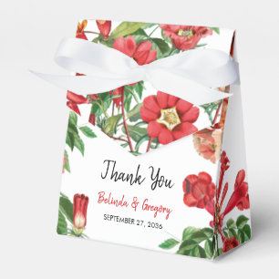 Red Floral Garden Botanical Flowers Wedding Favor Boxes