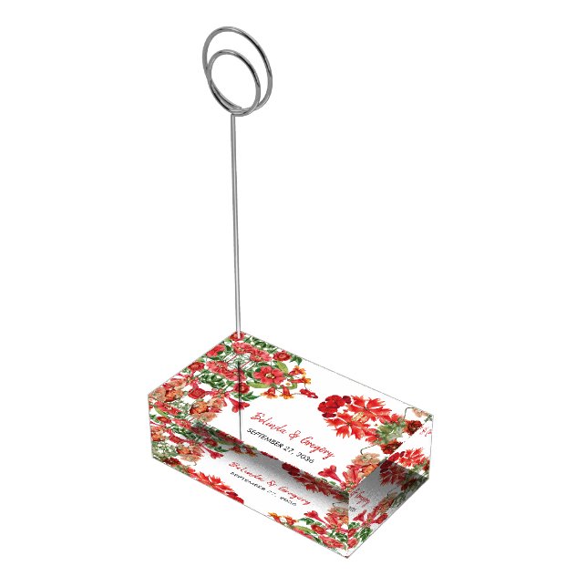 Red Floral Garden Botanical Flowers Wedding  Place Card Holder (Corner)