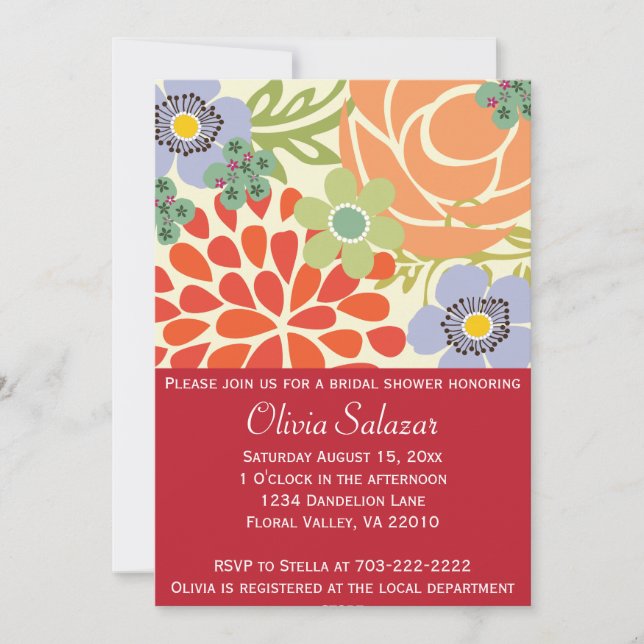 Red Floral Garden Bridal Shower Invitation (Front)