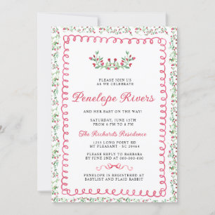 Red Floral Garden Grandmillennial Baby Shower Invitation