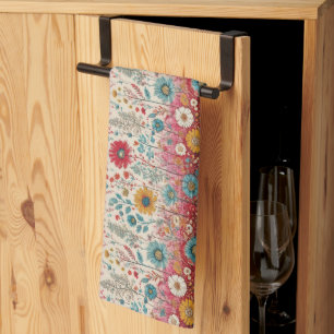 Red Floral Garden Kitchen Towel