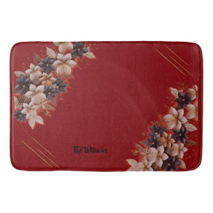 Red Floral Geometric Bath Mat