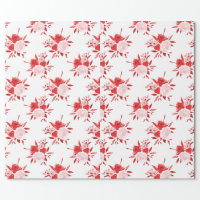 Chinese Lotus Oriental Asian Red Floral Pattern Wrapping Paper