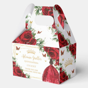 Red Floral Girl Dress Birthday Quinceañera 16 15 Favor Boxes