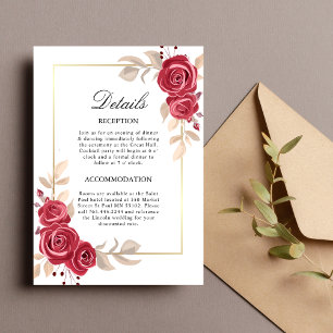 Red Floral Gold Frame Wedding Enclosure Card