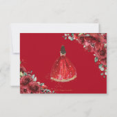Red Floral Gold Princess Quinceañera Reply RSVP Card (Back)