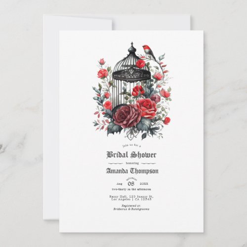 Red Floral Gothic Bridal Shower Invitation