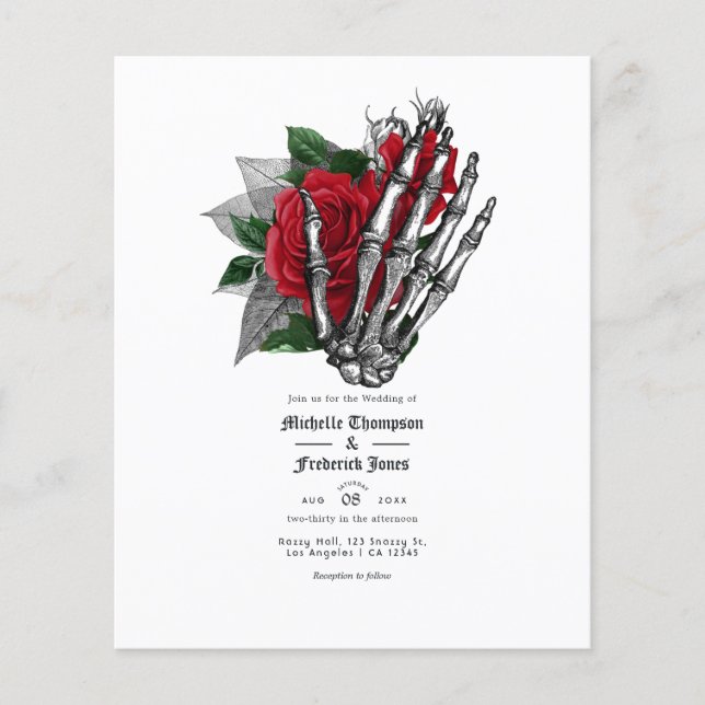 Red Floral Gothic Wedding Invitation Flyer (Front)