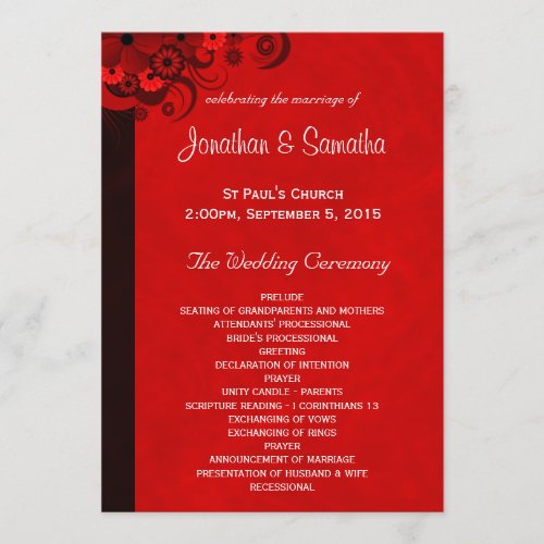 Red Floral Gothic Wedding Program Templates