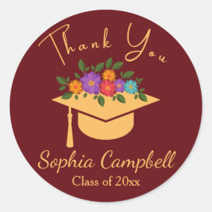 Red Floral Graduation Classic Round Sticker