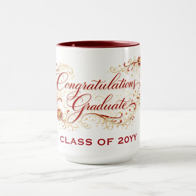 Red Floral Graduation Script with Custom Year Mug (Center)
