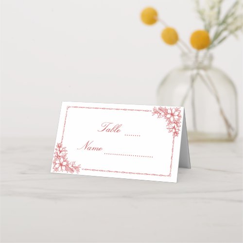 Red Floral Graphics  Ornate Border Wedding  Place Card