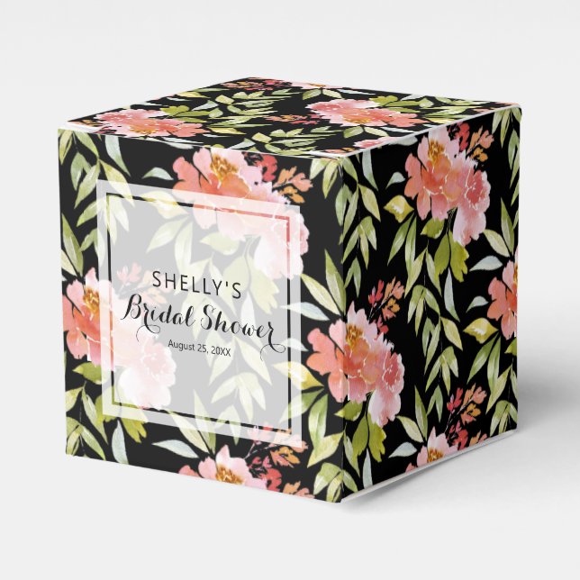 Red Floral Greenery Bridal Shower Favor Boxes (Front Side)