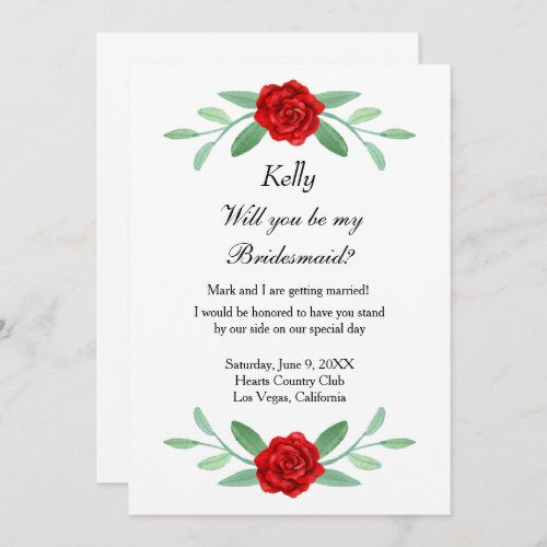 Red Floral Greenery Foliage Bridesmaid Card