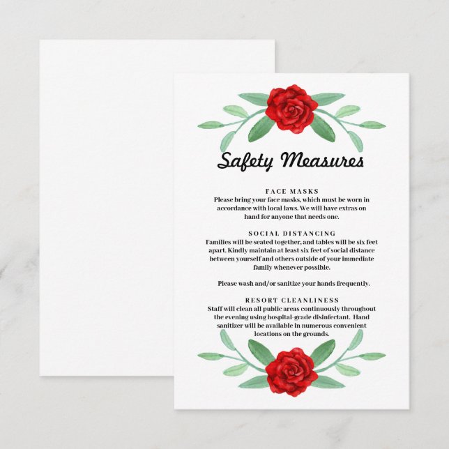 Red Floral Greenery Foliage Safety Measures Card (Front/Back)