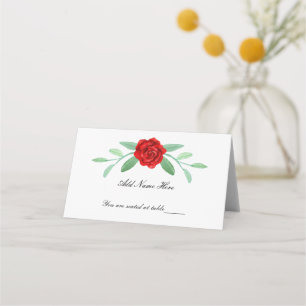 Red Floral Greenery Foliage Table Place Card