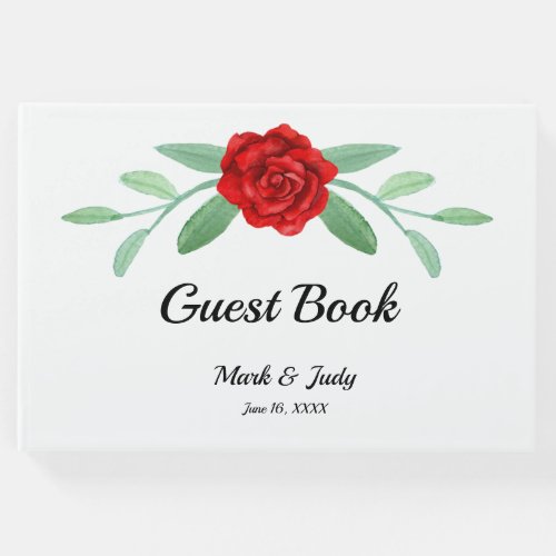 Red Floral Greenery Foliage Wedding Guest Book