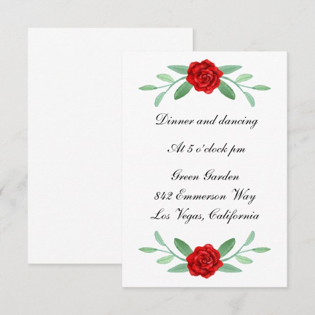 Red Floral Greenery Foliage Wedding Reception Card (Front/Back)