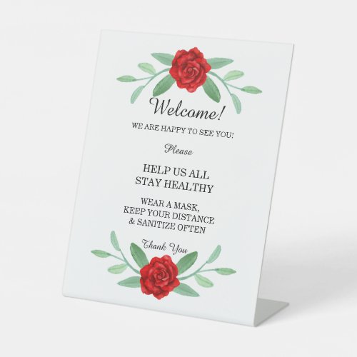 Red Floral Greenery Foliage Wedding Safety Pedestal Sign