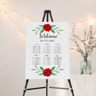 Red Floral Greenery Foliage Wedding Seating Chart Foam Board