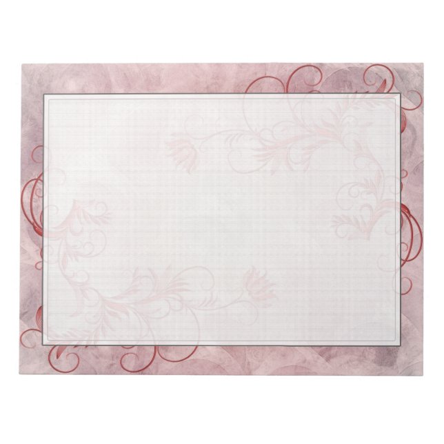 Red Floral Grunge Changeable Color  Border Notepad (Front)
